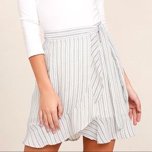NWT blue and white wrap mini skirt